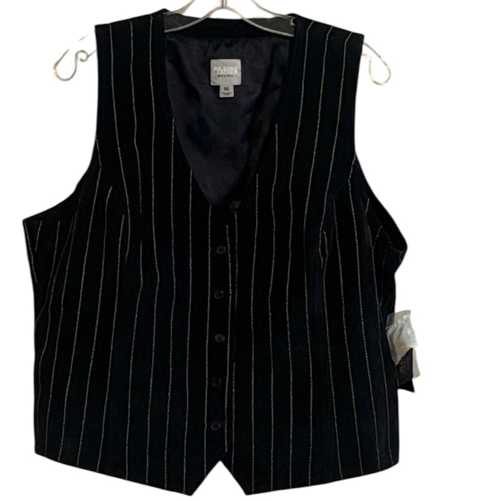 Wilson Leather Maxima Navy Blue and Gold Threaded Striped Vest 1X NWT Lined